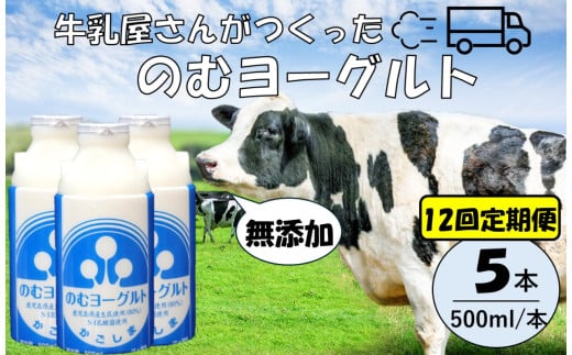 【12回定期便】“牛乳屋さんがつくった”のむヨーグルト 500ml×5本×12回 合計30L 無添加 県酪農協牛乳 HS-307 2022869 - 鹿児島県薩摩川内市