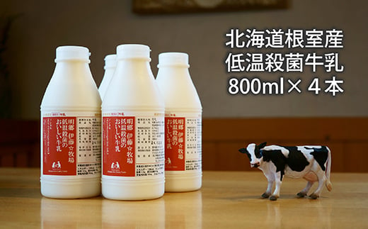 A-13025 【北海道根室産】低温殺菌牛乳800ml×4本