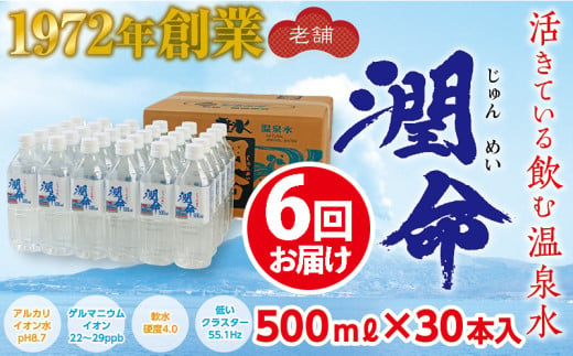 J12-1101／【6回定期便】飲む垂水温泉水　潤命　(500ml×30本）