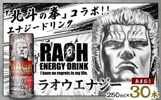 ラオウエナジー あまおう 1ケース／30本入り 「北斗の拳」コラボ 250ml×30本 合計7.5L エナジードリンク ラオウ エナジー 博多あまおう味 炭酸飲料 常温 福岡県 太宰府市 2013275 - 福岡県太宰府市