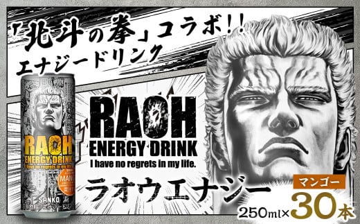 ラオウエナジー マンゴー 1ケース／30本入り 「北斗の拳」コラボ 250ml×30本 合計7.5L エナジードリンク ラオウ エナジー マンゴー味 炭酸飲料 常温 福岡県 太宰府市 2013274 - 福岡県太宰府市