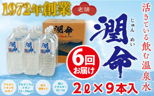 I9-1101／【6回定期便】飲む垂水温泉水　潤命　18L（2L×9本）