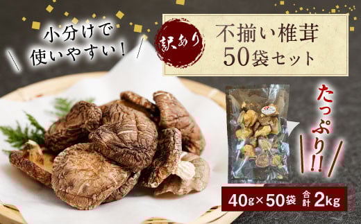 015-963x1 不揃い 椎茸 50袋セット 40g×50袋 合計2kg 干し椎茸 乾燥 しいたけ ギフト 1075530 - 大分県豊後大野市