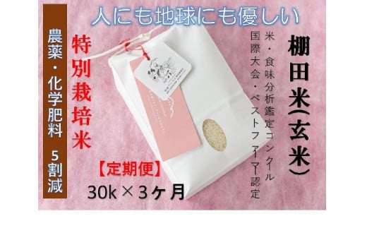 【2025年産新米】【3ヶ月定期便】【農薬化学肥料5割減】魚沼コシヒカリ 苗場プリンセス 特別栽培米 玄米 30kg（30kg×1袋）計90kg 1149149 - 新潟県津南町