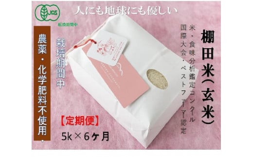【2025年産新米】【6ヶ月定期便】【有機JAS認証米】魚沼コシヒカリ 苗場プリンセス・プレミアム 玄米 5kg（5kg×1袋）計30kg 1149138 - 新潟県津南町
