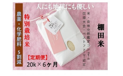 【2025年産新米】【6ヶ月定期便】【農薬化学肥料5割減】魚沼コシヒカリ 苗場プリンセス 特別栽培米 精米 20kg （20kg×1袋） 計120kg