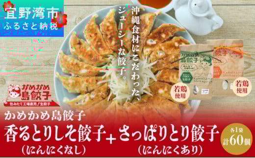 かめかめ島餃子 やんばる若鶏 30個 × 2袋 |  香るとりしそ餃子(若鶏・にんにくなし) さっぱりとり餃子(若鶏・にんにくあり)  | 包みたて 工場直売 餃子 シママース | 簡単調理 手軽 | 餃子 鶏肉 出汁 沖縄 お取り寄せ グルメ 冷凍 988043 - 沖縄県宜野湾市