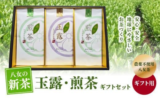 【2025年新茶】【ギフト用】<農薬不使用>玉露・煎茶ギフトセット【2025年5月下旬発送開始】 638800 - 福岡県八女市