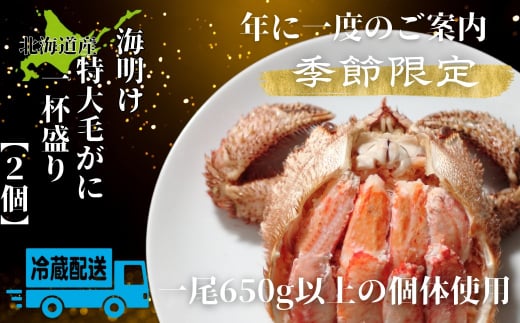 72-18 【北海道産】特大海明け毛がに一杯盛り約650g以上の毛がに2尾使用【期間限定5月19日まで受付予定】(冷蔵便)｜無添加 かに 毛がに かにみそ 高品質
