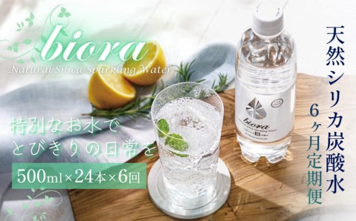 biora天然シリカ炭酸水 500ml×24本 定期便 6ヶ月 天然水 炭酸水 スパークリングウォーター シリカ 軟水 美容 健康 ミネラル 飲料水 備蓄 防災 健康 九州 採水 吸収率 高い 安全 含有量72mg 硬度43.1 備蓄 防災 含有量 吸収率 継続 効率 天然 シリカ成分 2033846 - 大分県玖珠町