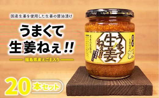 ＼レビュー投稿でお米プレゼント／うまくて生姜ねぇ!!20本セット 【しょうが 国産 醤油漬け ごはんのお供 お弁当 調味料 おつまみ 肴 薬味 隠し味 猪苗代町 福島県】[№5771-1316] 2129577 - 福島県猪苗代町