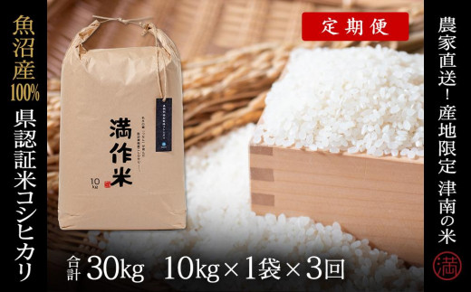 【2025年産新米】【3ヶ月定期便】特栽魚沼産コシヒカリ 10kg(10kg×1袋) 
