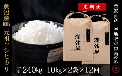 【2025年産新米】【12ヶ月定期便】合計240kg 20kg×12回 元祖魚沼産コシヒカリ 713880 - 新潟県津南町