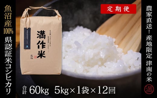【2025年産新米】【12ヶ月定期便】特栽魚沼産コシヒカリ 5kg(5kg×1袋)