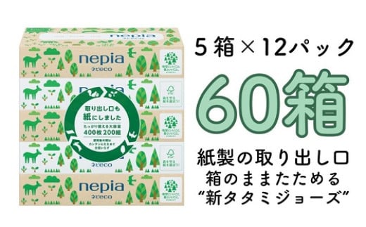 ネピア ネピecoティシュ200組 5箱×12パック