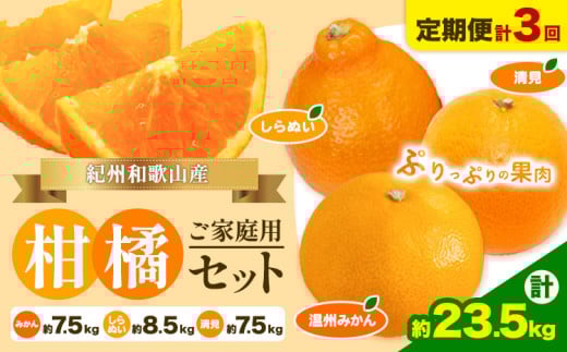[発送月固定定期便]紀州 和歌山産 旬の ご家庭用 柑橘 セット (みかん 不知火 清見)[全3回]約23.5kg 魚鶴商店[2026年1月上旬-3月末頃出荷予定(土日祝除く)] 和歌山県 日高町 みかん 不知火 清見 オレンジ 柑橘 蜜柑 果物 フルーツ 訳あり ギフト 送料無料 定期便