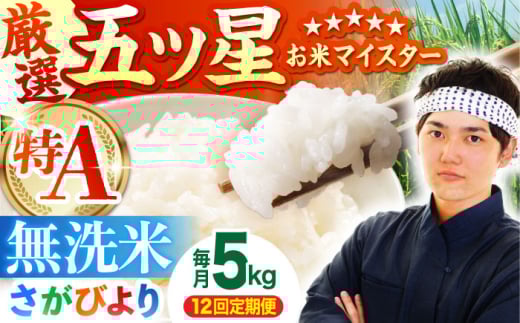 ＜15年連続特A評価＞【全12回定期便】さがびより 無洗米 5kg【五つ星お米マイスター厳選】 [HBL027] 特A 特A評価 佐賀 ブランド米 ご飯 米 お米 無洗米 262963 - 佐賀県江北町
