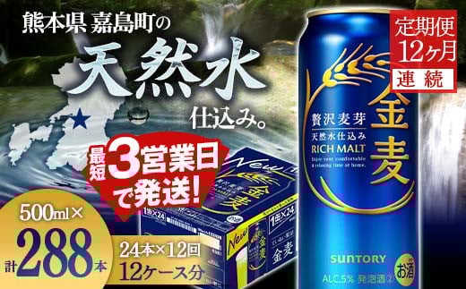 FK7-0091  【12ヶ月連続】サントリー金麦500ml×1ケース(24本） 熊本県 嘉島町 ビール