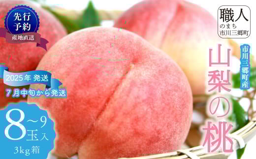 山梨の桃　8〜9玉　3kg箱　2025年7月中旬から発送 大倉農園[5839-1338]