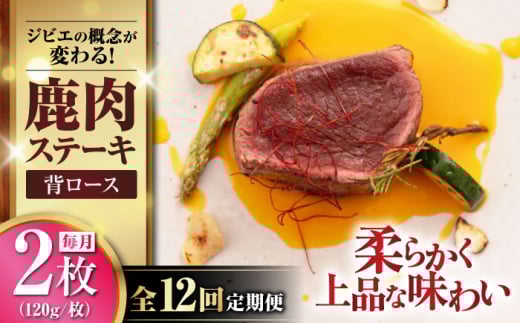 【全12回定期便】鹿肉 背ロース 120g×2枚 《喜茂別町》【EBIJIN】 ジビエ 鹿 ロース ステーキ ステーキ用 赤身 冷凍 冷凍配送 定期便 [AJAO070] 2038875 - 北海道喜茂別町