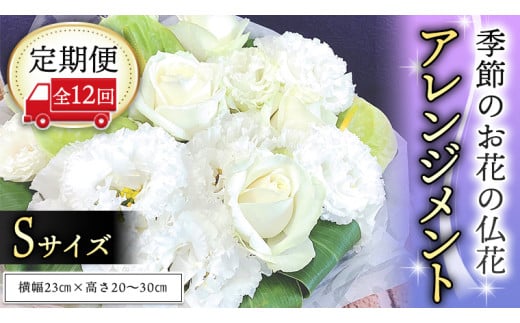 【定期便12ヶ月】 毎月届く 仏花 アレンジメント Sサイズ 花 生花 1年間 お供え 命日 月命日 定期便 [CT068ci]