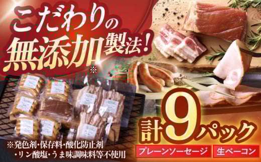 中山道ハム プレーンソーセージ 生ベーコン 計9パック 小分け 冷凍 瑞浪市 / オーガニックフーズ お取り寄せ 小分け 手作り 無塩せき 発色剤 保存料 無添加 [AZAK007] 453288 - 岐阜県瑞浪市