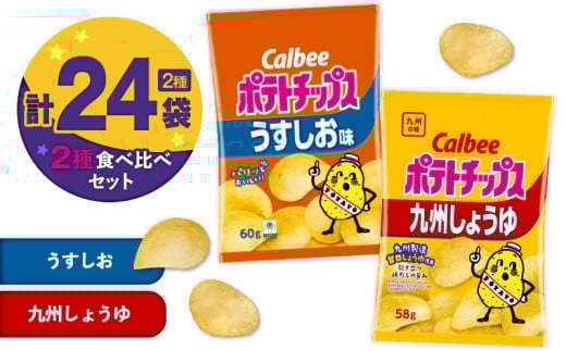 カルビー ポテトチップス 2種食べ比べセット【うすしお×九州しょうゆ】計24袋　K194-002_11 2012770 - 鹿児島県鹿児島市