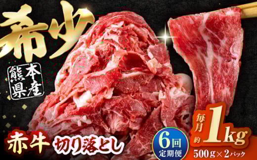 【全6回定期便】 赤牛 切り落とし 1kg（500g×2パック） / お肉 牛肉 あか牛 和牛 熊本県産 冷凍【五右衛門フーズ熊本店】 [AYBV009] 2052913 - 熊本県合志市