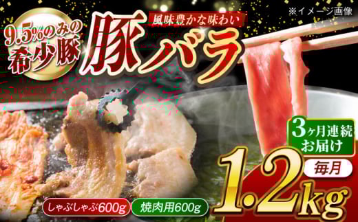 [月1回約1.2kg×3回定期便]大西海SPF豚 バラ(焼肉&しゃぶしゃぶ用)計約3.6kg 長崎県/長崎県農協直販 [42ZZAA101]