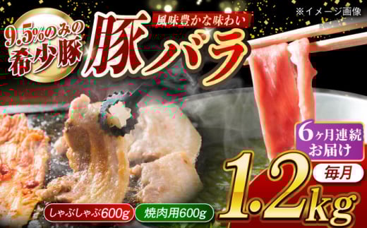 【月1回約1.2kg×6回定期便】大西海SPF豚 バラ（焼肉＆しゃぶしゃぶ用）計約7.2kg 長崎県/長崎県農協直販 [42ZZAA102] 948569 - 長崎県長崎県庁