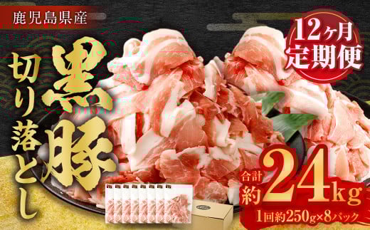 JSR-415 【12ヶ月定期便】鹿児島県産黒豚 大容量小分けパック切り落とし 合計24kg（2kg×12回） 黒豚 黒豚切り落とし 切り落とし 豚肉 ウデ肉 肩肉 1997224 - 鹿児島県薩摩川内市