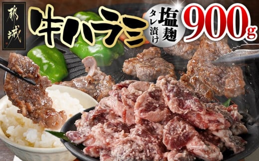 牛ハラミ 塩麹タレ漬け900g_LG8-3309_(都城市) 外国産 味付き牛ハラミ 300gパック 真空 小分け 900g