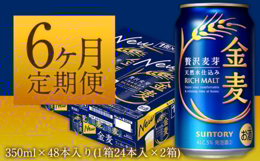 6ヶ月定期便“九州熊本産”金麦２ケース（計6回お届け 合計12ケース：350ml×288本）阿蘇の天然水100％仕込 ビール お酒 アルコール 熊本県御船町 (350ml×48本) ×6カ月《お申込み月の翌月から出荷開始》
