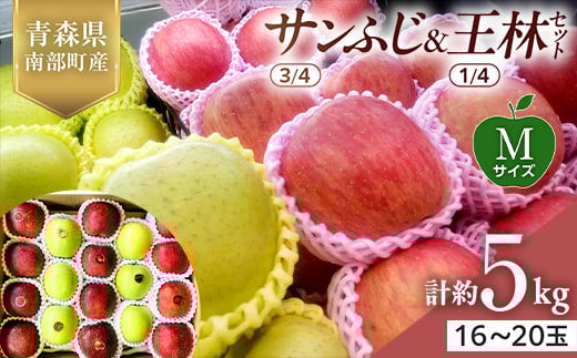 青森県産 サンふじ(3/4)・王林(1/4)セット Mサイズ 5kg 【佐々木あきおはるこ農園】 青森りんご リンゴ 林檎 アップル あおもり 青森県 南部町 三戸 果物 くだもの フルーツ F21U-556