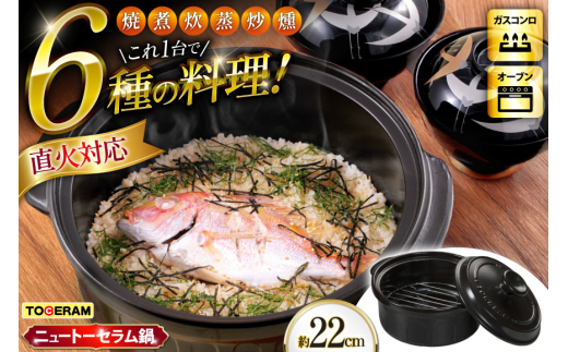 耐熱セラミックス使用 ニュートーセラム鍋 22cm 網付き 焼く 炊く 煮る 蒸す 炒める 燻す [トーセラム 長崎県 東彼杵町 hs42bag480001] 耐熱 直火対応 鍋22cm キッチン用品 日本製 2078519 - 長崎県東彼杵町