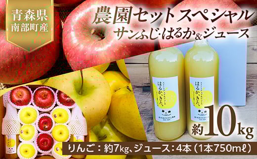 青森県産 サンふじ・はるか＆りんごジュース (農園セットスペシャル) 10kg 【佐々木あきおはるこ農園】 青森りんご リンゴ 林檎 アップル リンゴジュース あおもり 青森県 南部町 三戸 果物 くだもの フルーツ F21U-585