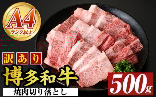 ＜訳あり＞【A4～A5】博多和牛焼肉切り落とし(肩ロース・バラ)(500g) 国産 九州産 福岡県産 牛肉 和牛 黒毛和牛 ヤキニク やきにく 焼き肉 お肉【MEAT PLUS】as08-028 1075005 - 福岡県芦屋町