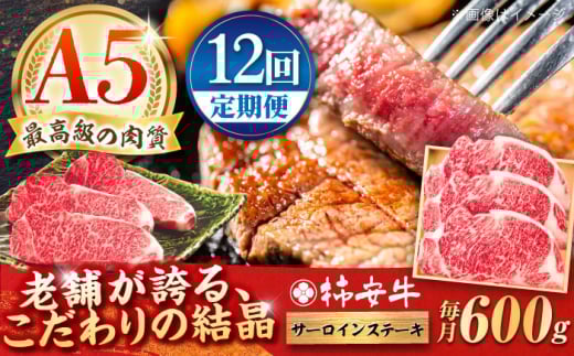 【12回定期便】最高級A5等級 三重県産 黒毛和牛 柿安牛 サーロインステーキ 600g / 国産牛 ブランド牛 牛肉 冷蔵 / 亀山市 / 柿安本店 [AMBW026]