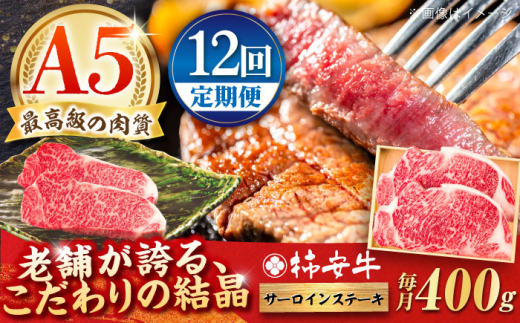 【12回定期便】最高級A5等級 三重県産 黒毛和牛 柿安牛 サーロインステーキ 400g  / 国産牛 ブランド牛 牛肉 冷蔵 / 亀山市 / 柿安本店 [AMBW023]