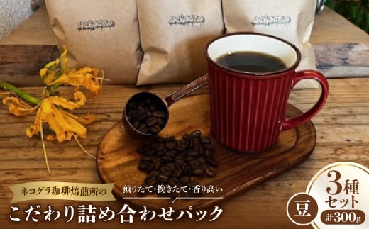 ＜豆3種合計300g＞ネコグラ珈琲焙煎所の煎りたて挽きたて香り高いこだわり3種詰め合わせパック【1588567】 1979904 - 大阪府高石市