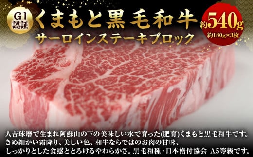 【GI認証】くまもと黒毛和牛サーロイン(ステーキ180g×3枚) 1211600 - 熊本県水上村