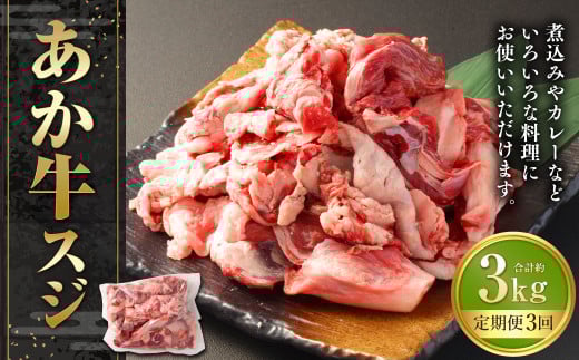 【3ヶ月定期便】あか牛スジ 約1kg 計約3kg 牛スジ 熊本 熊本県産 赤牛 あか牛 牛肉 ブランド 肉 牛 お肉 ヘルシー すじ 牛スジ 牛筋 定期便 熊本県 西原村 冷凍 2033715 - 熊本県西原村