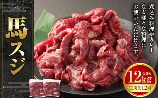 【12ヶ月定期便】馬スジ 約1kg 計約12kg 馬スジ 馬すじ 馬肉 馬 肉 すじ肉 煮込み 定期便 熊本県 西原村 冷凍 2033714 - 熊本県西原村