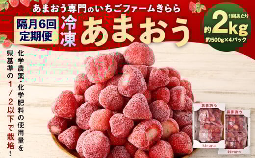 【隔月6回定期便】「いちごファームきらら」の冷凍あまおう 約2kg(約500g×4袋) 計約12kg