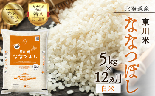 【R７年産新米】【12ヵ月定期便】東川米 ななつぼし「白米」 5kg（2026年1月下旬より発送予定）