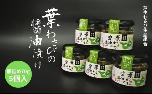 [№5334-0050]葉わさびの醤油漬け 瓶詰 5個 セット 詰め合わせ 葉わさび 醤油漬け わさび ワサビ ご飯のお供 山菜 おつまみ つまみ 漬物 漬け物 京都  2067763 - 京都府南丹市