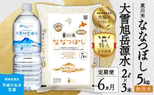 【R７年産新米先行予約】【6ヵ月定期便】東川米ななつぼし「無洗米」5kg+水セット（2025年10月下旬より発送予定） 1444273 - 北海道東川町