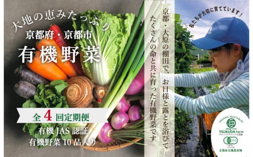 ◆全4回定期便◆【つくだ農園】《有機JAS認証 有機野菜10品入り》京都の棚田大原で心を込めて大切に露地栽培された大地の恵みたっぷりの有機野菜!［ 京都 有機野菜 定期便 セット 人気 おすすめ 有機栽培 おまかせ 詰め合わせ 産地直送 新鮮 ミシュラン お取り寄せ 通販 送料無料 ふるさと納税 ］ 2068888 - 京都府京都市