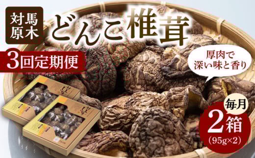 【全3回定期便】対馬 原木 どんこ 椎茸 95g×2箱《対馬市》【うえはら株式会社】 対馬産 肉厚 しいたけ 乾燥 きのこ 贈り物 [WAI057] 1324022 - 長崎県対馬市