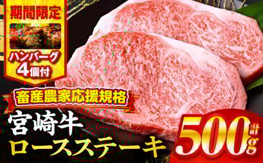 [2025年8月発送][期間・数量限定]畜産農家応援!宮崎牛ロースステーキ250g×2・国産牛ハンバーグ100g×4個_M132-014-B1-aug